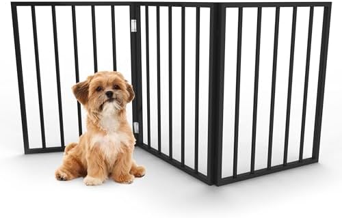 Pet Gate - 3-Panel Indoor Foldable Dog Fence for Stairs, Hallways, or Doorways - 54x24-Inch Wood Freestanding Dog Gates by PETMAKER (Black) by PETMAKER