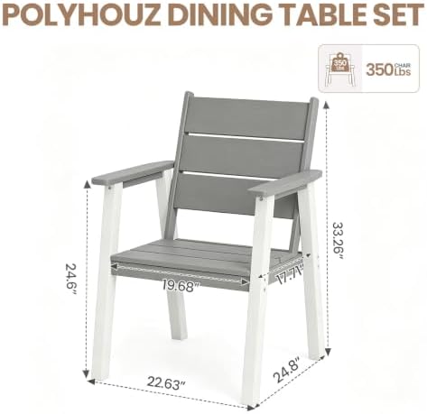 Outdoor Dining Chairs Set of 2,HDPE Patio Chairs with Wide Seat,Ergonomic Design Outdoor Furniture for Porch,Backyard,Deck,White and Grey - Image 2