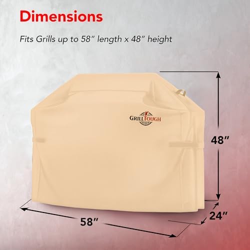 GrillTough Heavy Duty BBQ Grill Cover for Outdoor Grill, 58 Inch Tan - Image 2