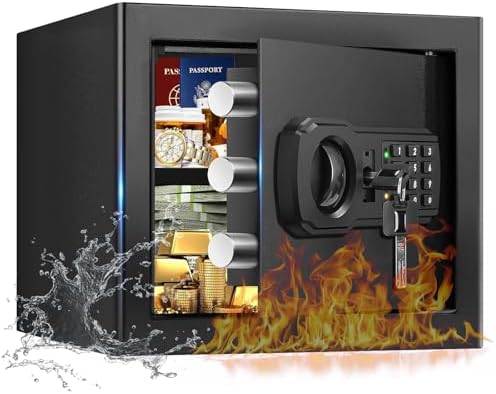 1.3 Cub Small Fire Safes Document Box Home, Security Home Safes Water and Fireproof with Digital Keypad, Spare Keys and Removable Shelf, Anti-Theft Fireproof Waterproof Safe for Home Money Valuables by EVSUVSRT