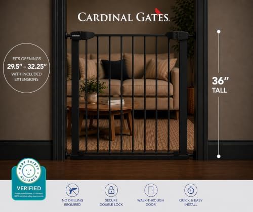 Cardinal Gates 36-Inch Pressure-Mount Baby/Pet Gate, Black, 29.5-32.25 in - Image 2