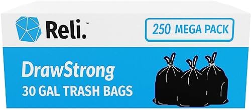 Reli. 30 Gallon Trash Bags Drawstring | 250 Count Bulk | Black | 30 Gallon Garbage Bags Heavy Duty | Large - Image 7