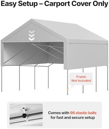 VEVOR Carport Replacement Canopy Cover, 20 x 20 ft Potable Garage Tent Top Tarp with Sidewalls, UV-Resistant & Waterproof, Heavy Duty Car Shelter Tarp with Ball Buggees, Grey, Frame Not Included - Image 5