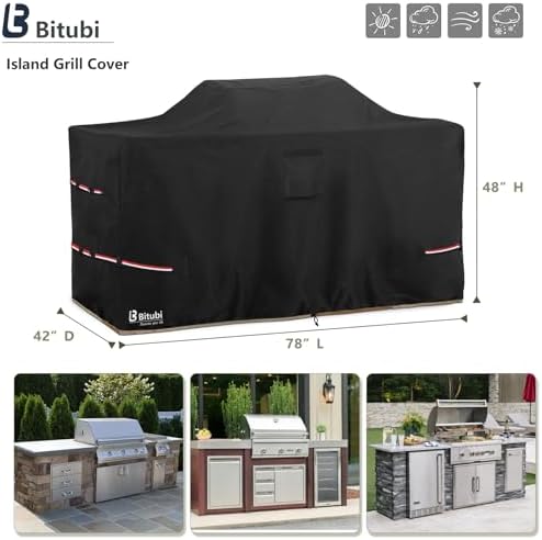 Bitubi 78 Inch Island Grill Cover - 600D Heavy Duty Waterproof All Weather Protection Extra Large Grill Cover,Black - Image 2