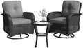 Aoxun 3 Pieces Patio Furniture Set, Patio Swivel Rocker Chairs Set of 2, Wicker Outdoor Bistro Set with Rocking Chair, Thickened Cushions and Table for Porch (Light Grey) by Aoxun