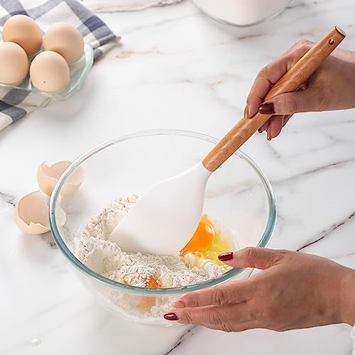 Country Kitchen Non Stick Silicone Utensil Set with Rounded Wood Handles for Cooking and Baking, 14 Piece Set, White - Image 6