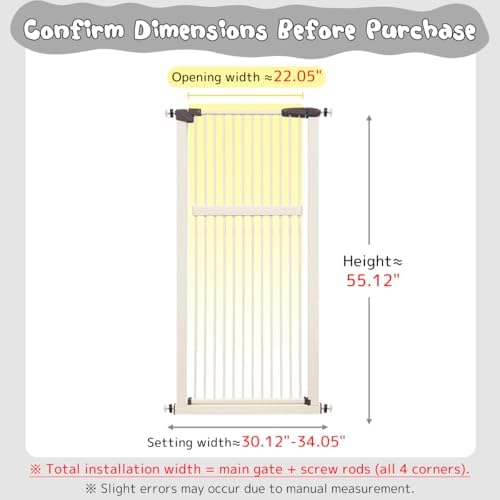 Lumizone 55.12" Extra Tall Pet Gate for Cat Dog 30.12"-34.05" Wide Cream - Image 2
