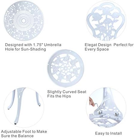C/G 3-Piece Bistro Set - Outdoor Patio Table Set, Anti-Rust Cast Aluminum, White - Image 5