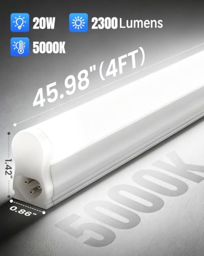 T5 LED Shop Lights 4FT, 20W 2300lm 5000K, Cabinet and Garage Light 6 Pack - Image 6