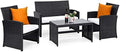 Goplus 4-Piece Rattan Patio Furniture Set, Outdoor Wicker Conversation Sofa with Weather Resistant Cushions and Tempered Glass Tabletop for Lawn Backyard Pool Garden (White(Black Wicker)) by Goplus