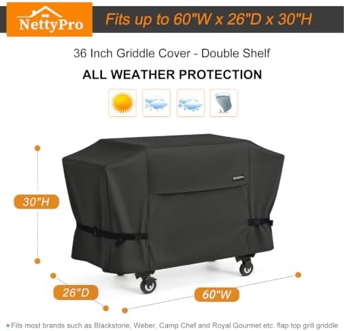 NettyPro Griddle Cover for Blackstone 28 inch Griddle, Waterproof UV Resistant 2 Burner Flat Top Gas Grill Cover 28" Cooking Station Camping, Black - Image 3