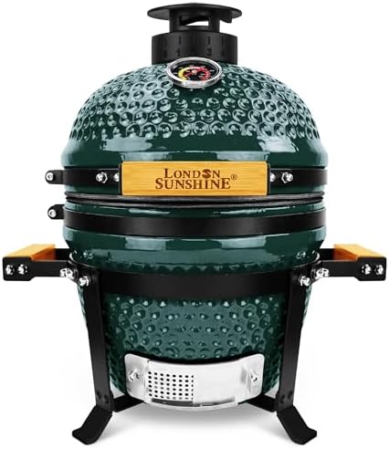 London Sunshine 13-Inch Ceramic Kamado Grill, Waterproof Vent Cap, Green by LondonSunshine