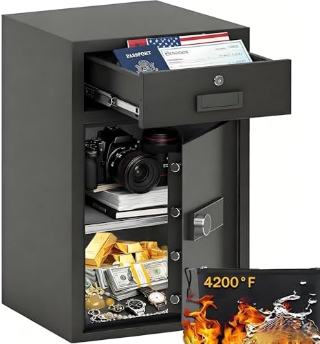 KAER 5.1 Cuft Money Safe for Home Drawer Safe Box with Mechanical Lock for Daily Cash & Keys Felt-Lined with Adjustable Shelf, Silent ＆Alarm, Fireproof Waterproof Bag, 49.2 lbs Caja Fuerte para Dinero by KAER
