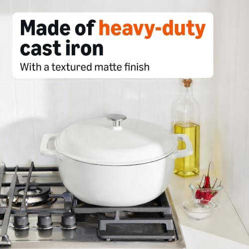 Amazon Basics Enameled Cast Iron Dutch Oven Pot With Lid, 6-Quart, Round, Dual Handles, Heavy-Duty, Oven Safe for Stews, Roasting & Baking, Matte White - Image 5