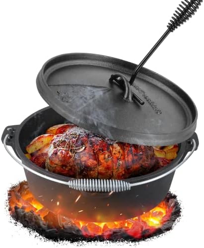 LIFERUN 12 Quart Cast Iron Dutch Oven Pot with Lid, Black - Image 2