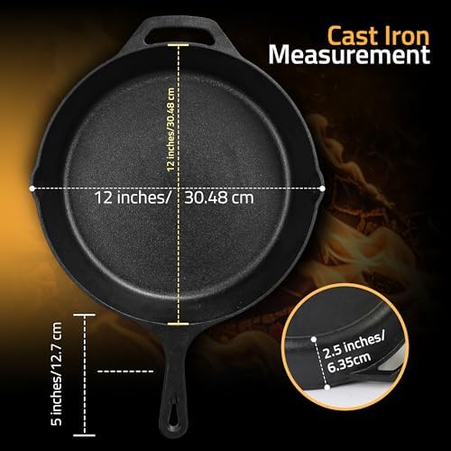 Utopia Kitchen Cast Iron Skillet 12 Inch Pre-Seasoned PFAS-Free Black - Image 3