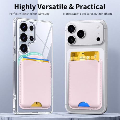 Magnetic Wallet for Samsung Galaxy S26 S25 S24 Series, Fold 8 Ultra with Magsafe Case, for iPhone 18-12 Series, RFID Blocking Leather Magnetic Card Holder | Holds 3 Cards | Light Pink - Image 6
