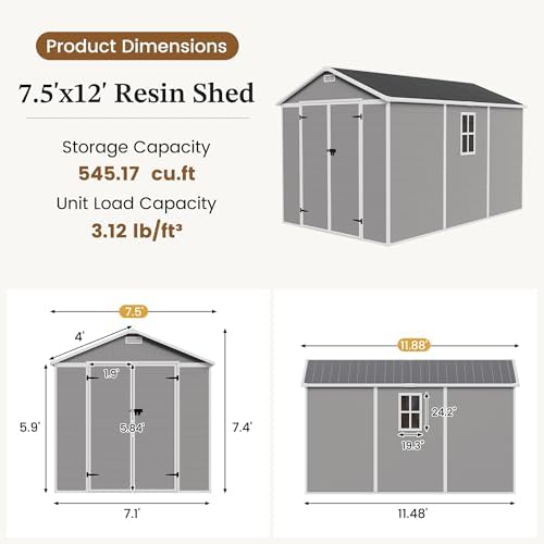 UDPATIO Resin Storage Shed 7.5x12FT, Outdoor Plastic Garden Shed,Grey White - Image 2