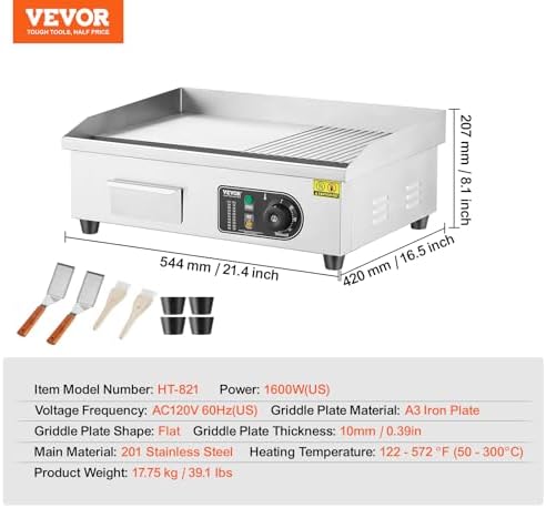 VEVOR Commercial Electric Griddle, Countertop 22" Half Flat Top Griddle - Image 7