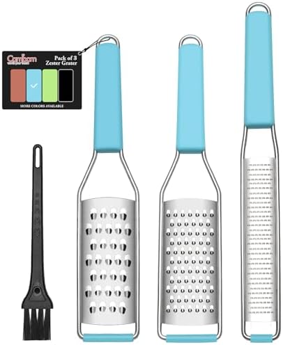 Cambom Cheese Grater Citrus Zester Lemon Zester Pack of 3-304 Stainless Steel - A Sharp Tool for Parmesan Cheese, Ginger, Garlic, Nutmeg, Chocolate, Vegetables，Fruits，Dishwasher Safe Blue by Cambom
