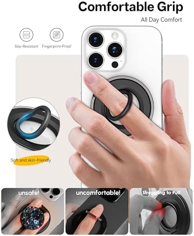Magnetic Phone Grip for MagSafe Ring Holder, 360° Rotation Magnetic Phone Ring Grip Stand Finger Kickstand, Compatible with MagSafe Accessories for iPhone 17 Pro/Max 16/15 Air - Image 4