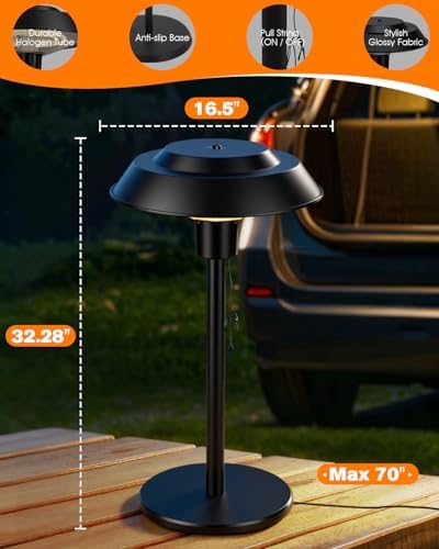 Electric Patio Heater, 1500W Portable Tabletop Infrared Heater with 3 Power Levels, IP55 Waterproof Outdoor Heater for Garden, Balcony, Backyard (black, tabletop-pull string) - Image 7