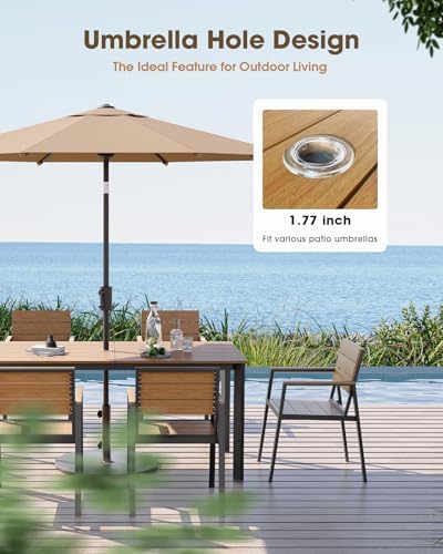 Outdoor Dining Set for 4, Aluminum Patio HDPS Outdooor Table and Chairs Set with Umbrella Hole, All Weather Patio Furniture Set, 5 Peice Patio Dining Table Set (Gray & Teak) - Image 5