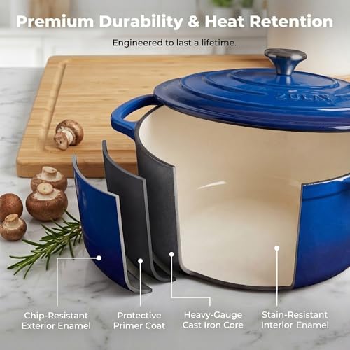 Zulay Kitchen 6.4QT Enameled Cast Iron Dutch Oven Pot with Lid, Heavy-Duty Soup Pot for Stews, Braising, Roasting & Sourdough Bread Baking, Oven Safe up to 500°F - Blue - Image 5