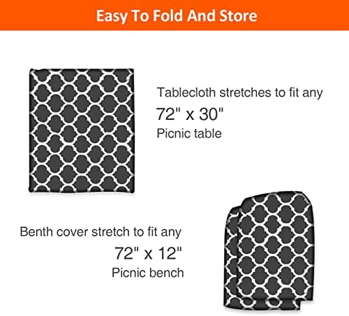 6ft 72in Picnic Table and Bench Cover, 3 Pack, Black-White Moroccan - Image 5