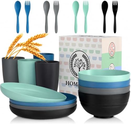 Homienly Unbreakable Plates and Bowls Sets 20 PCS Wheat Straw Dinnerware Sets Microwave & Dishwasher Safe Plate Set Kids Plastic Plates Camping Dish Set, Salad, Hamburger, Pizza-Nightscape by HOMIENLY