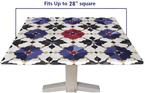 Fitted Tablecloth with Elastic Edge, Moroccan Trellis Pattern Printed on Fade Resistant Card Table Cover, Suitable for Home Dining Camping BBQ, Fit for 28" x 28" Square Tables - Image 5