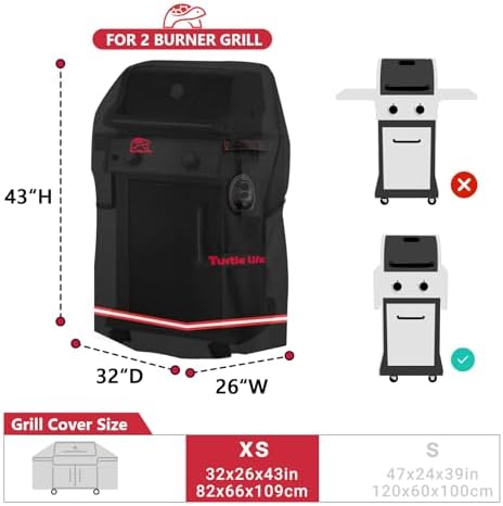 Turtle Life BBQ Grill Cover, 32 Inch Heavy Duty Waterproof 2 Burner Barbecue Gas Grill Covers for Weber Spirit Char-Broil Performance, Black - Image 2