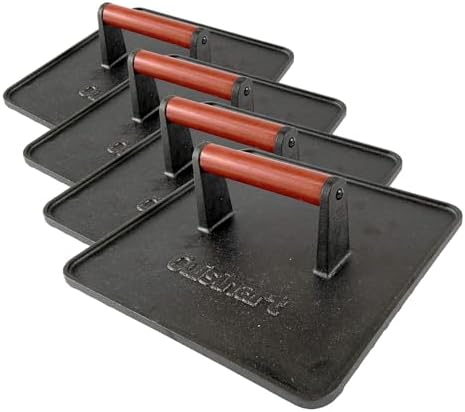 Cuisinart XL Cast Iron Grill Press, 10" x 10" Heavy-Duty Nonstick Smash Burger Steak Press with Wooden Handle, Perfect Grill Accessory Ideal for Grilling, Paninis, and BBQs, Rectangle (Pack of 4) by Cuisinart
