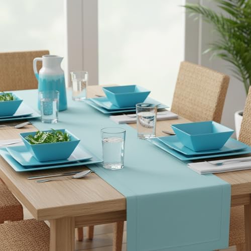 TP 12-Piece Melamine Dinnerware Sets, Square, Service for 4, Teal - Image 5