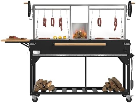 KoolMore 92 in. Charcoal and Wood BBQ Grill, Santa Maria Argentine Style Grill with Dual Adjustable Grate, Heavy Duty, in Black by KoolMore