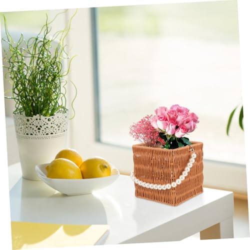2 Pack Oval Imitation Rattan Serving Basket with Pearl Handles - Image 4