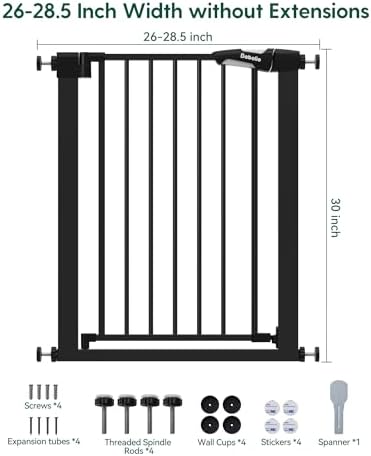 Bebelio 26–28.5" Narrow Baby Gate, No Driiling, PressGuard P7, Black - Image 5