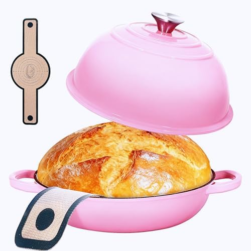 6QT Enameled Cast Iron Pink Dutch Oven For Sourdough Bread Baking by ONKO