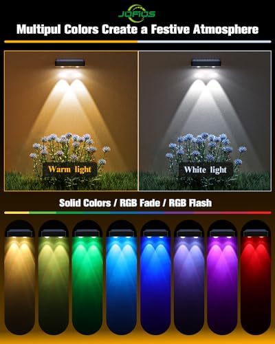 JOFIOS Solar Fence Lights 8 Pack, 50 Lumens Outdoor Fence Solar Lights with 12 Modes RGB Color Glow LED Solar Lights Outdoor Waterproof, Solar Lights for Patio, Backyard, Deck, Fence, Railing. - Image 4
