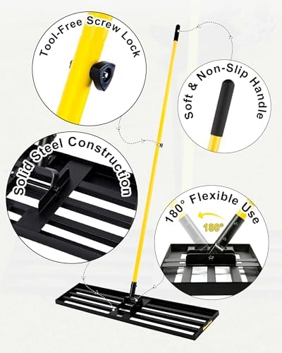 Lawn Leveling Rake, 45"x10" Heavy Duty Sand Leveling Tool with 7FT Long Handle, Steel Golf Rake for Soil, Compost, Gravel, Lawn Leveler for Yard, Garden, Golf Course, Landscaping Level Tool - Image 5