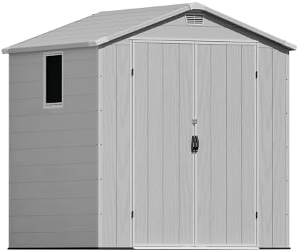 Greesum 6x6FT Plastic Outdoor Storage Shed with Floor, Light Gray - Image 7