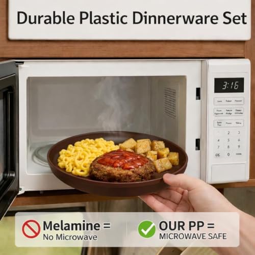 40 Piece Plastic Dinnerware Set for 8 with Cutlery, Unbreakable Plates and Bowls Set, Dishwasher & Microwave Safe Reusable Dish Set for Camping, RV, Outdoor Kitchen, Apartment Dining, Brown - Image 3