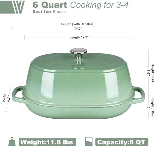 VORRINGARD Enameled Cast Iron Dutch Oven Pot with Dome Lid, Oval Bread Oven for Homemade Sourdough Bread Baking, Oven Safe up to 500°F, 6 Quart, Sage Green - Image 2
