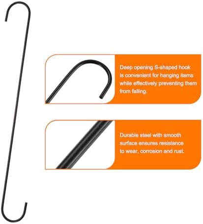 HARFINGTON 2pcs Long S Hooks 16" Metal S-Shaped Hanging Hooks Black - Image 4