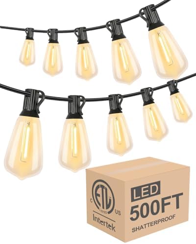 Lightdot 500FT Outdoor String Lights, LED Bistro String Lights with Shatterproof ST38 Vintage Bulbs, 2200K Dimmable, Waterproof Hanging Lights for Porch, Deck, Garden, Backyard, Balcony - ETL Listed by LightdotLighting