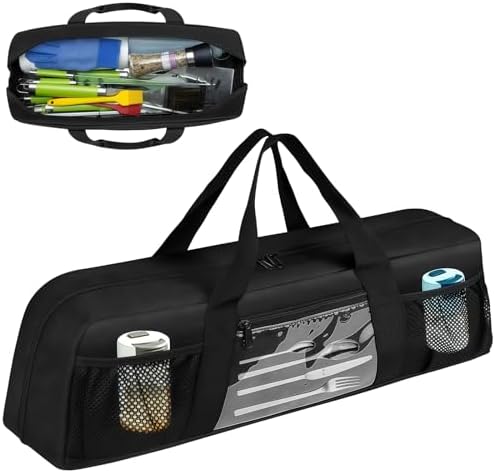 Grill Tool Storage Bag, Outdoor BBQ Utensil Holder for Barbecue Tool up to 20", Large Grill Utensil Storage Caddy with Pockets, BBQ Accessories Case Container for Camping, Bag Only, Black by Unknown