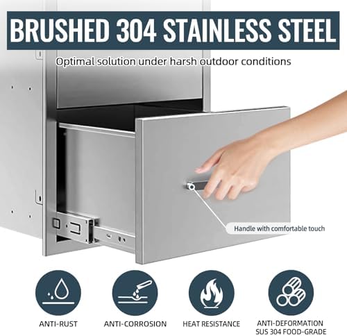 Outdoor Kitchen Drawers Stainless Steel, BBQ Drawer Inserts for Built-in Patio Grill Station, 17''W x 30''H x 21''D - Image 3