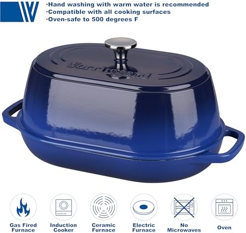 VORRINGARD Enameled Cast Iron Dutch Oven Pot with Dome Lid, Oval Bread Oven for Homemade Sourdough Bread Baking, Oven Safe up to 500°F, 6 Quart, Blue - Image 3