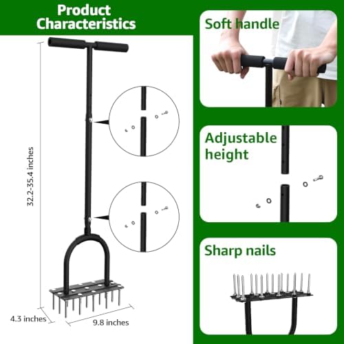 Lawn Aerator Tool, Heavy Duty Manual Grass Aerator for Lawn（Black） - Image 6