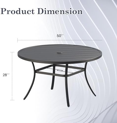 Outdoor Dining Table for 6, 50" Round Outdoor Table with Adjustable Umbrella Hole, All-Weather Metal Patio Dining Table for Lawn Garden Backyard Deck, Black - Image 2
